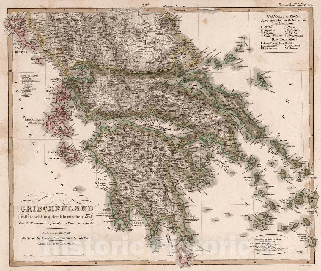 Historic Map : Greece, Ionia Islands 1831 Griechenland mit Beachtung der Klassischen Zeit. (Classic Greece). , Vintage Wall Art