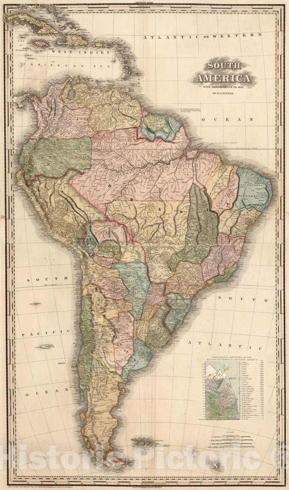 Historic Map : 1823 Composite: South America, West Indies. - Vintage Wall Art