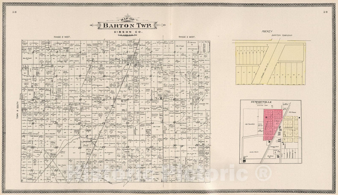 Historic Map : 1899 Barton Township, Gibson County, Indiana. Mackey. Summitville. - Vintage Wall Art