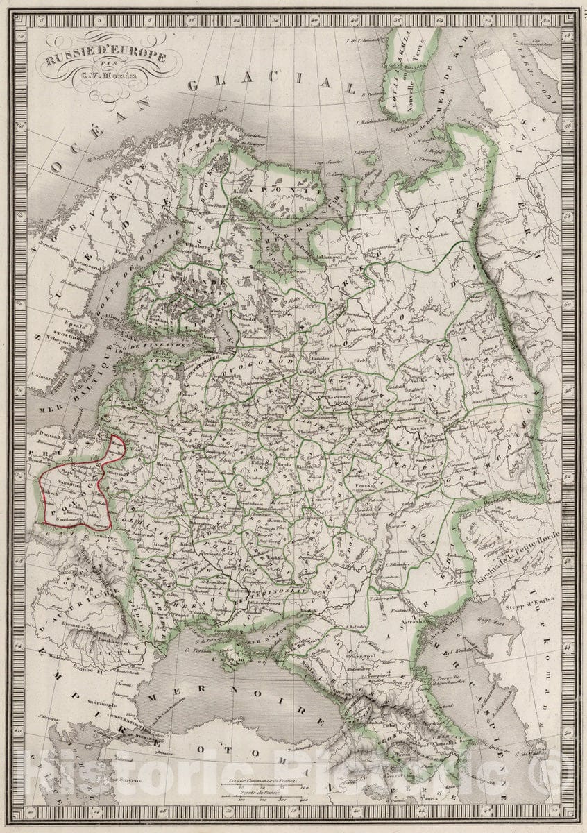 Historic Map : Poland; Finland; Ukraine; Russian Federation, 1839 Russie d'Europe. , Vintage Wall Art