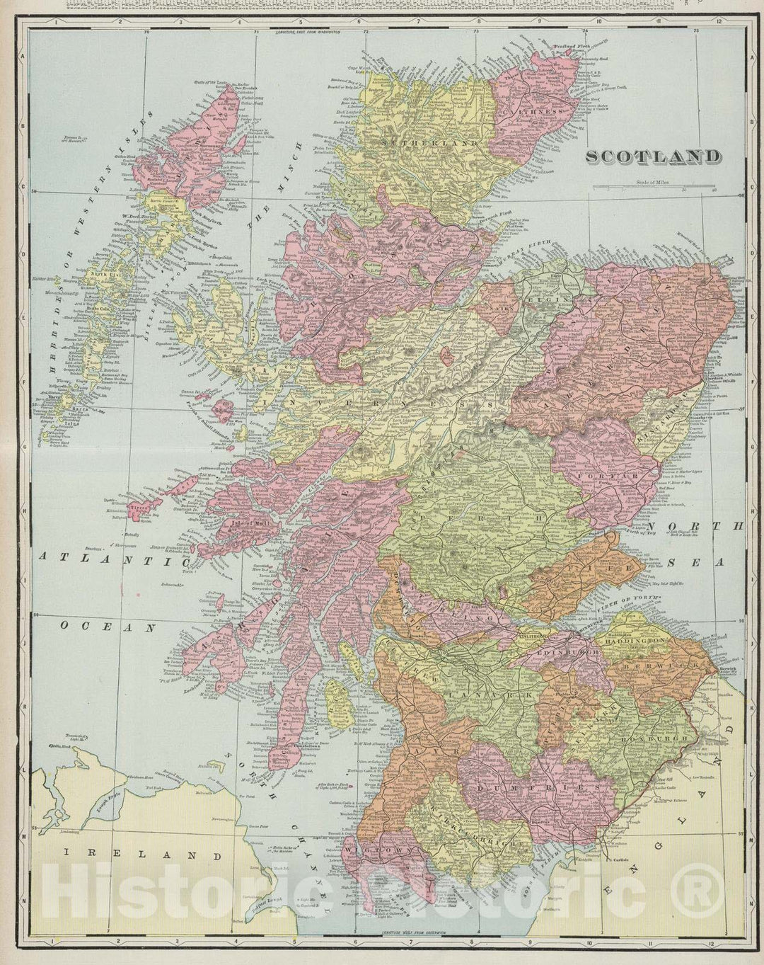 Historic Map : 1901 Scotland. v1 - Vintage Wall Art