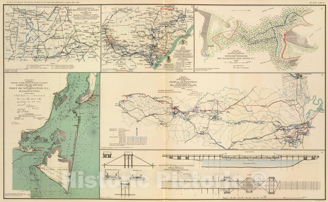 Historic Map : Military Atlas - 1895 Potomac Army operations. - Vintage Wall Art