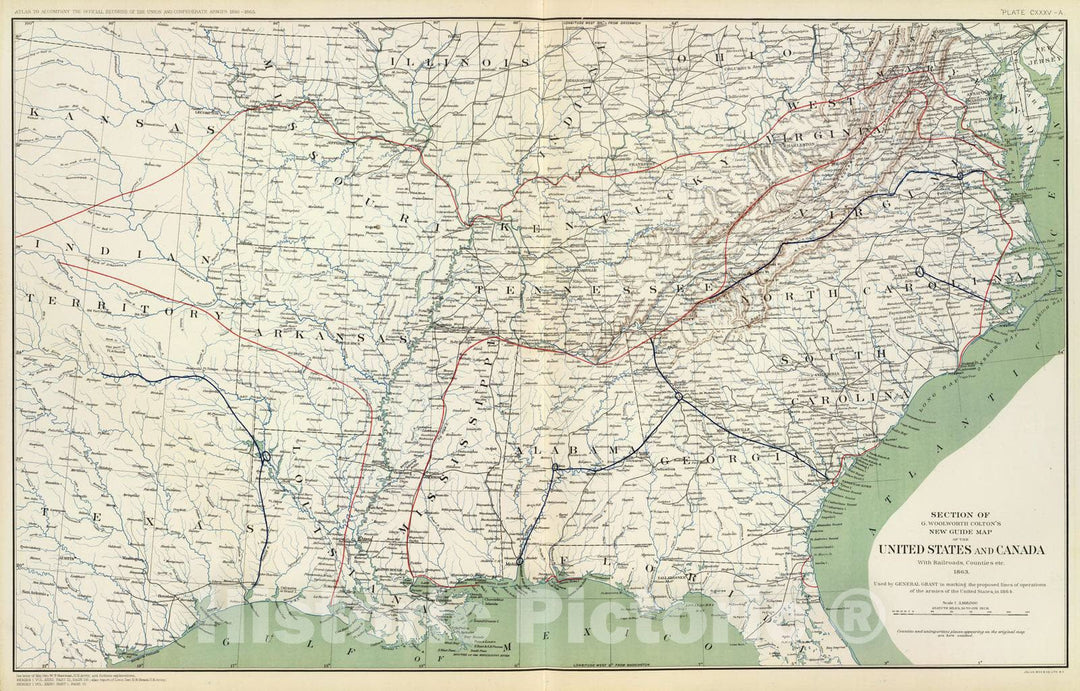 Historic Map : Military Atlas - 1895 Colton's U.S. section. - Vintage Wall Art