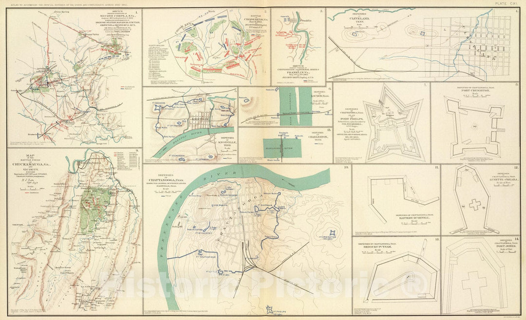 Historic Map : Military Atlas - 1895 Defenses Chattanooga. - Vintage Wall Art