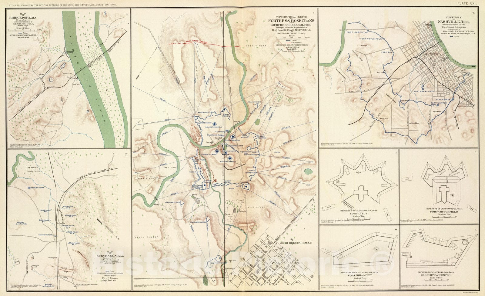 Historic Map : Military Atlas - 1895 Ft. Rosecrans, Tenn. - Vintage Wall Art