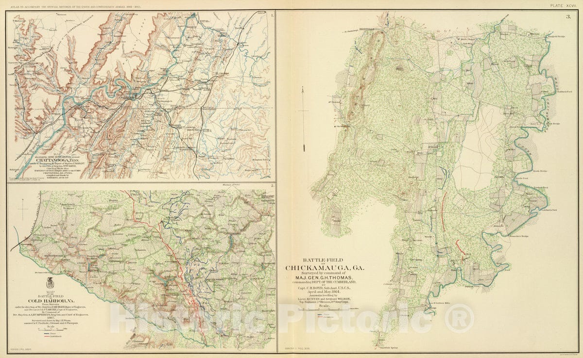 Historic Map : Georgia, Chattanooga Region (Tenn.) 1895 Chickamauga, Ga. , Vintage Wall Art