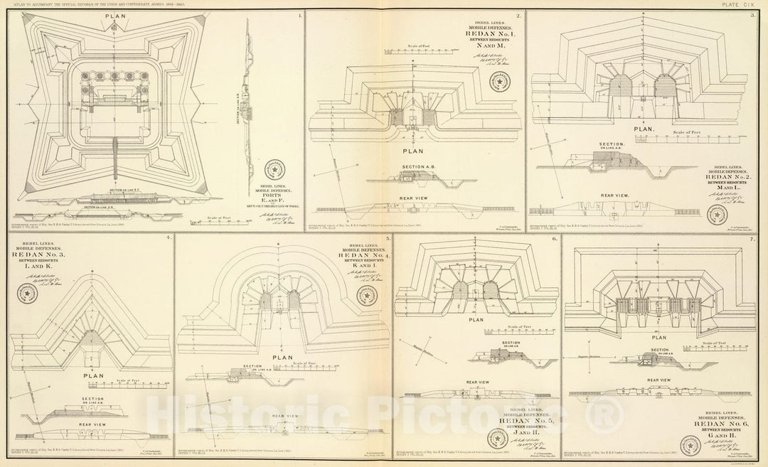 Historic Map : 1895 Mobile defenses. v1 - Vintage Wall Art