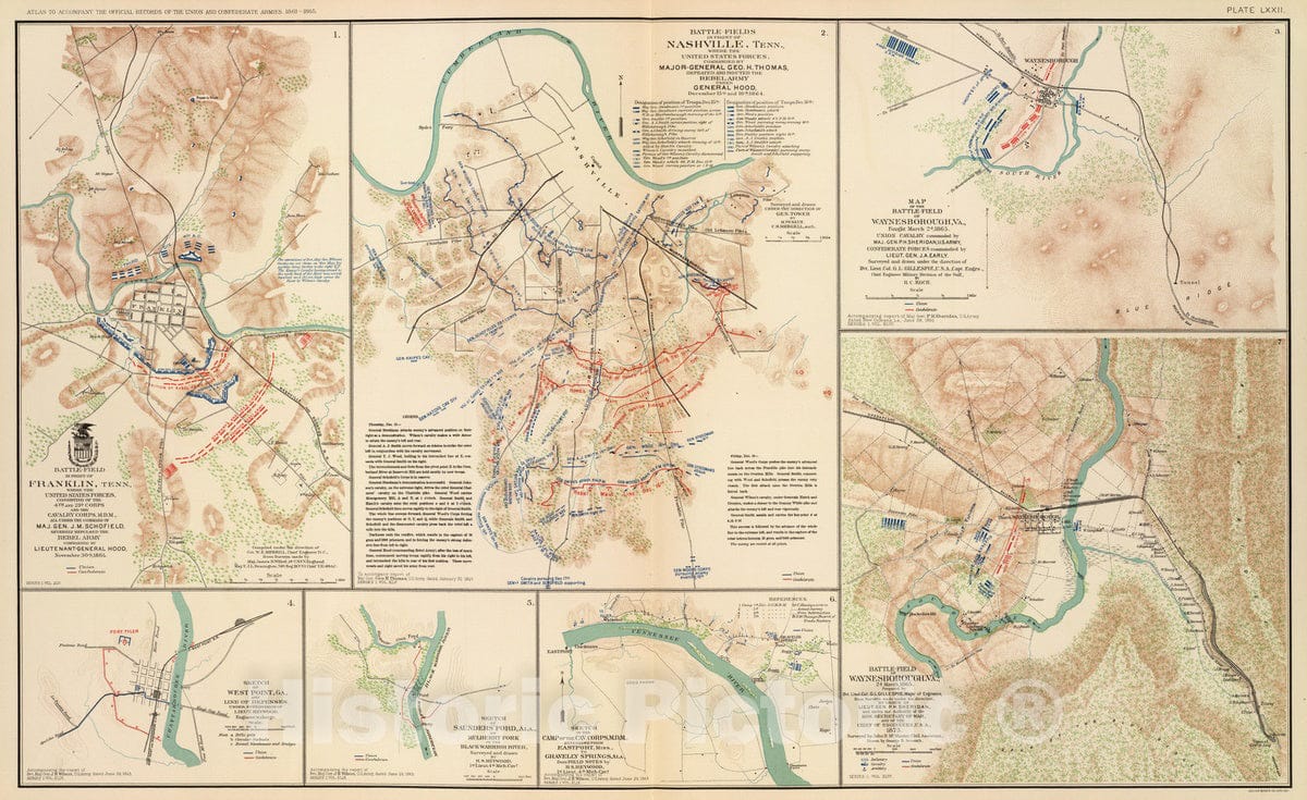 Historic Map : Military Atlas - 1895 Battle-fields Nashville, Tenn. - Vintage Wall Art