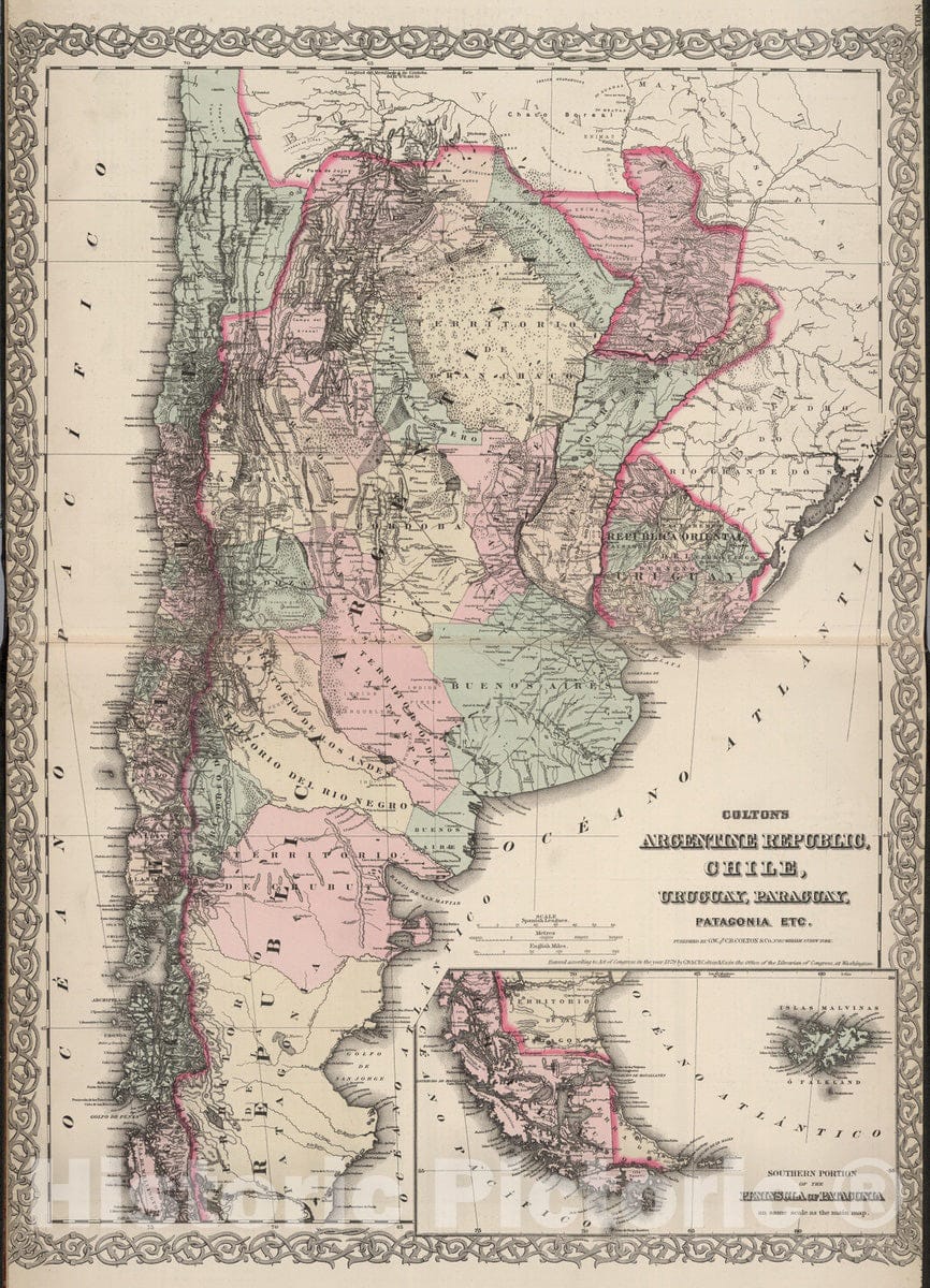 Historic Map : 1886 Argentina Republic, Chili, Uruguay & Paraguay. - Vintage Wall Art