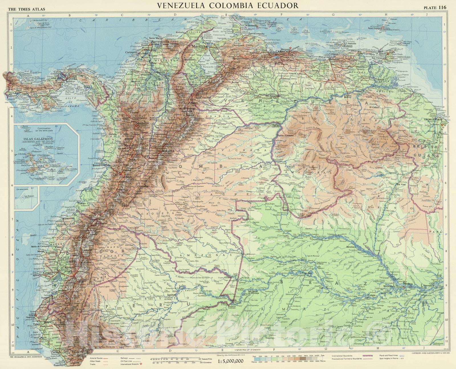 Historic Map : Venezuela; Colombia; Ecuador, 1957 Venezuela, Colombia, Ecuador, Plate 116, Vol. V , Vintage Wall Art