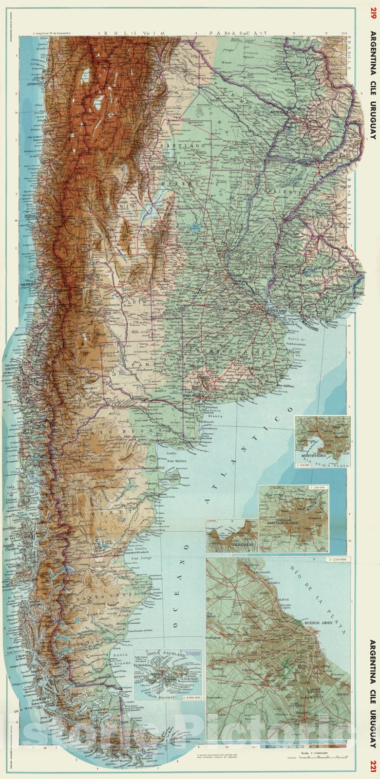 Historic Map - 1952 Argentina, Chile, Uruguay. - Vintage Wall Art