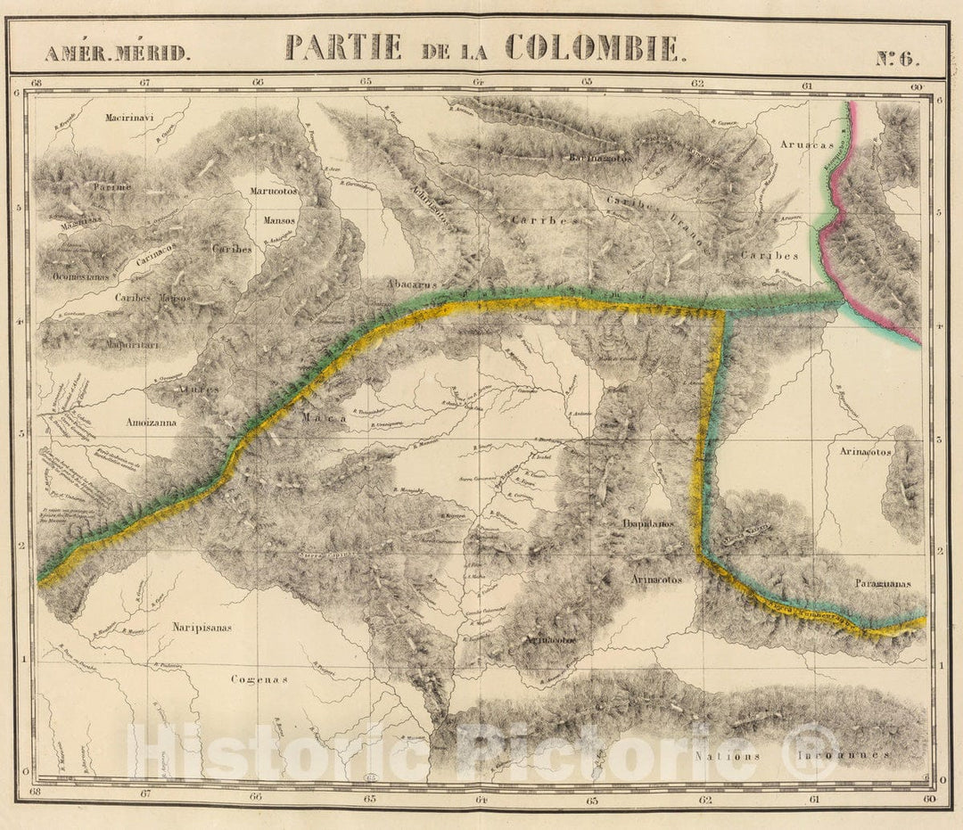 Historic Map : Brazil; Venezuela, 1827 Partie, Colombie. Amer. Merid. 6. , Vintage Wall Art