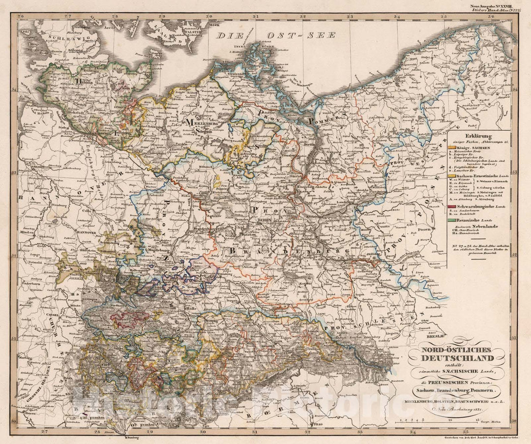 Historic Map : Poland; Germany, 1831 Nord-Ostliches Deutschland. (Northeast Germany). , Vintage Wall Art