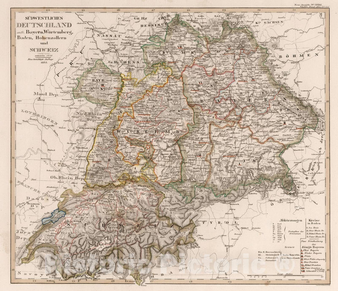 Historic Map : Germany; Switzerland, 1835 Sudwestliches Deutschland, Schweiz. (Southwest Germany. Switzerland.) , Vintage Wall Art