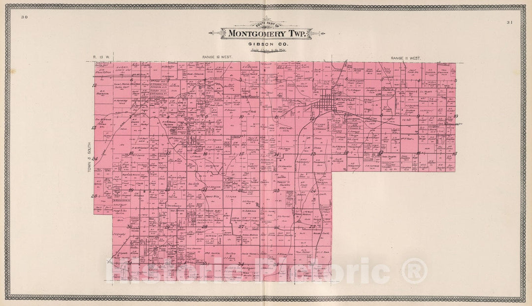 Historic Map : 1899 South Part of Montgomery Township, Gibson County, Indiana. - Vintage Wall Art