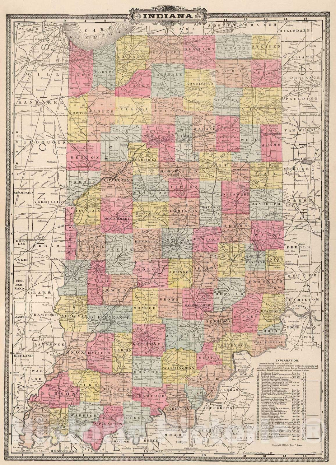 Historic Map : 1899 Indiana : Vintage Wall Art