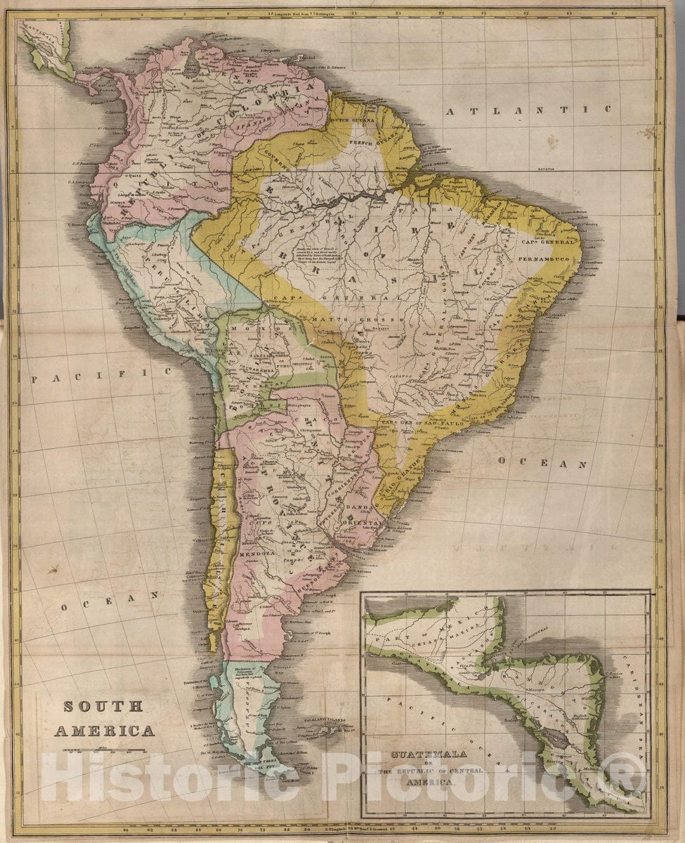 Historic Map : 1824 South America v1 - Vintage Wall Art