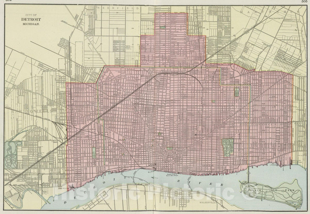 Historic Map : 1901 Detroit. - Vintage Wall Art