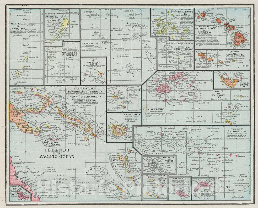 Historic Map : 1901 Islands in the Pacific Ocean. - Vintage Wall Art