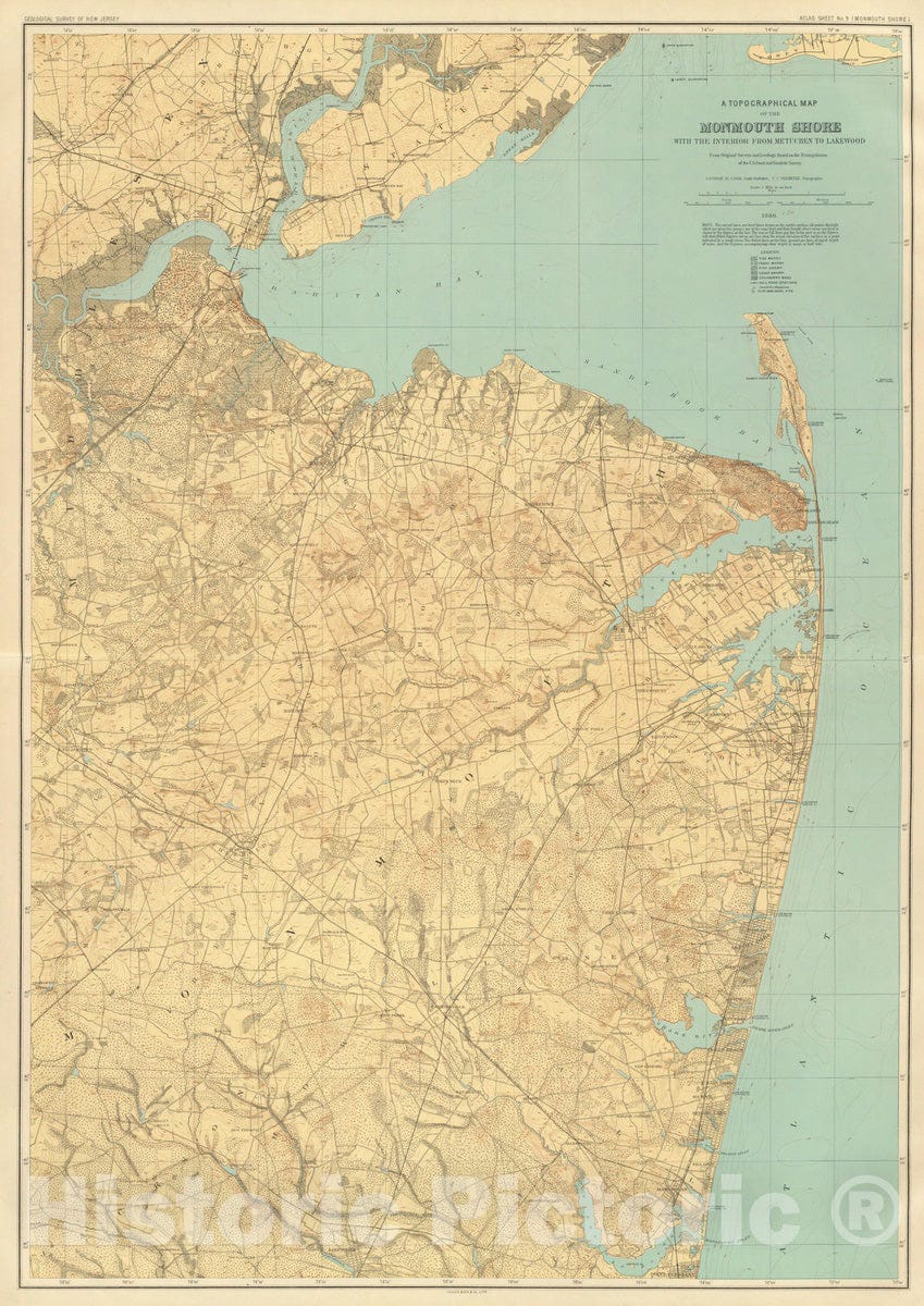 Historic Map : 1888 9 Monmouth shore. - Vintage Wall Art