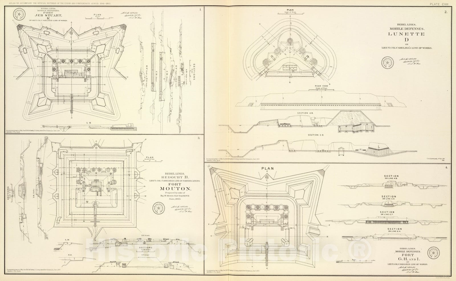 Historic Map : 1895 Mobile defenses. v2 - Vintage Wall Art