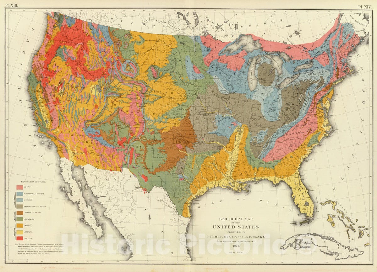 Historic Map : Statistical Atlas - 1874 Geological map US. - Vintage Wall Art