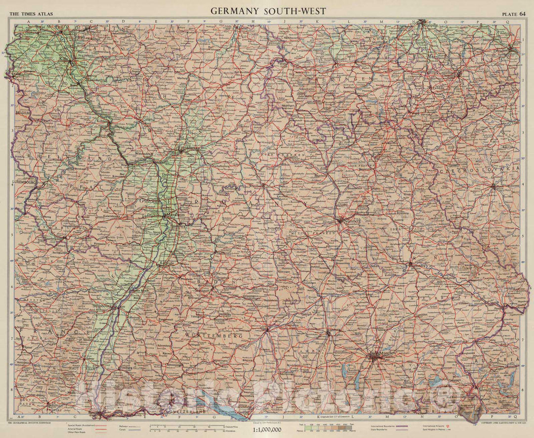 Historic Map : 1955 Germany South-West, Plate 64, V. III - Vintage Wall Art