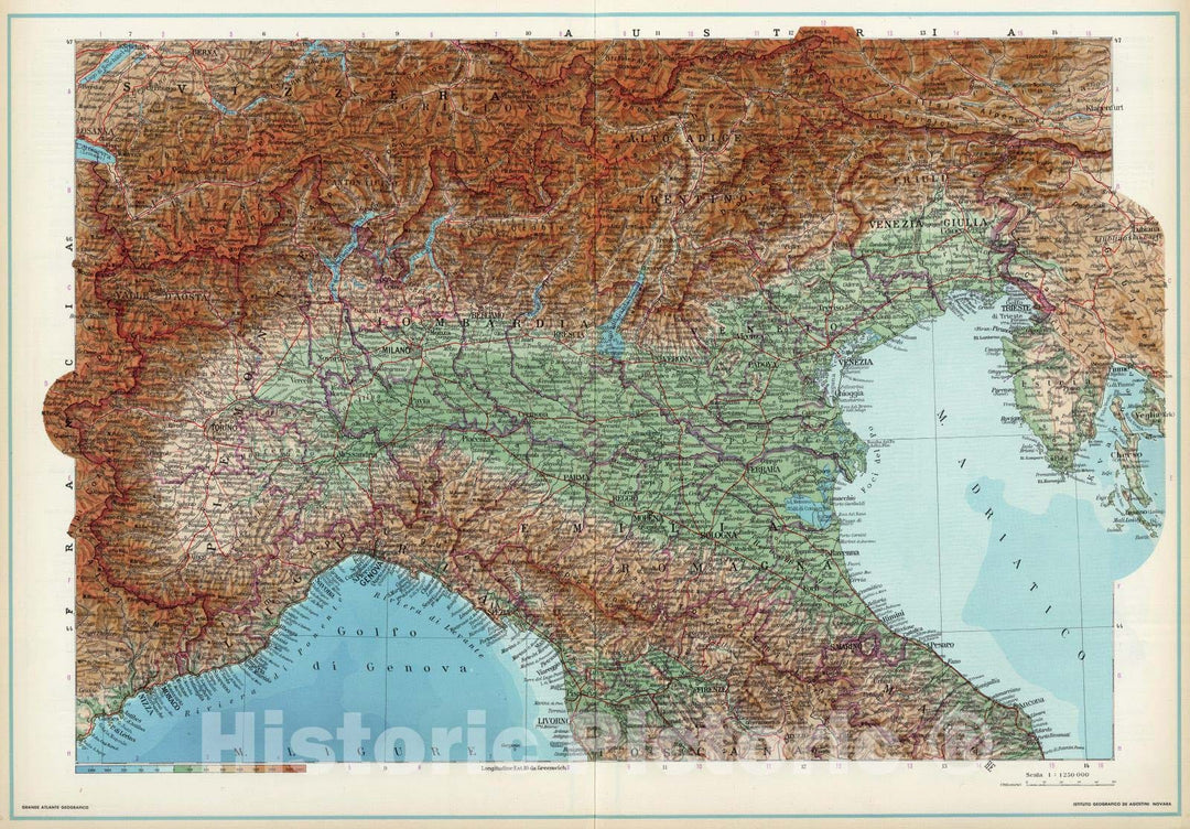 Historic Map : Italy, 1952 Italia Settentrionale. , Vintage Wall Art