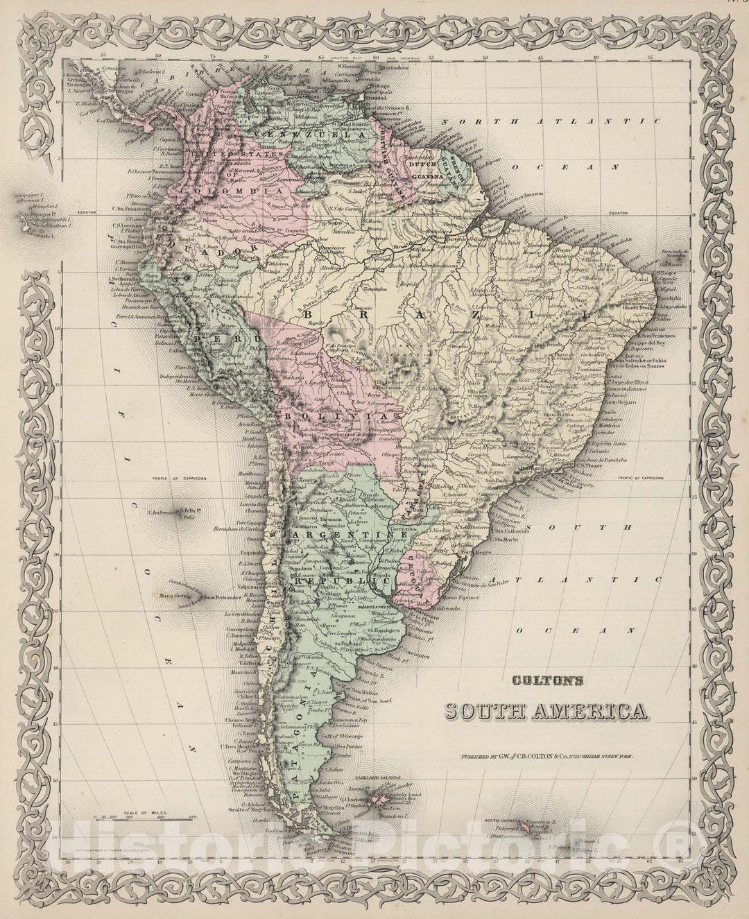 Historic Map : 1886 South America. v3 - Vintage Wall Art