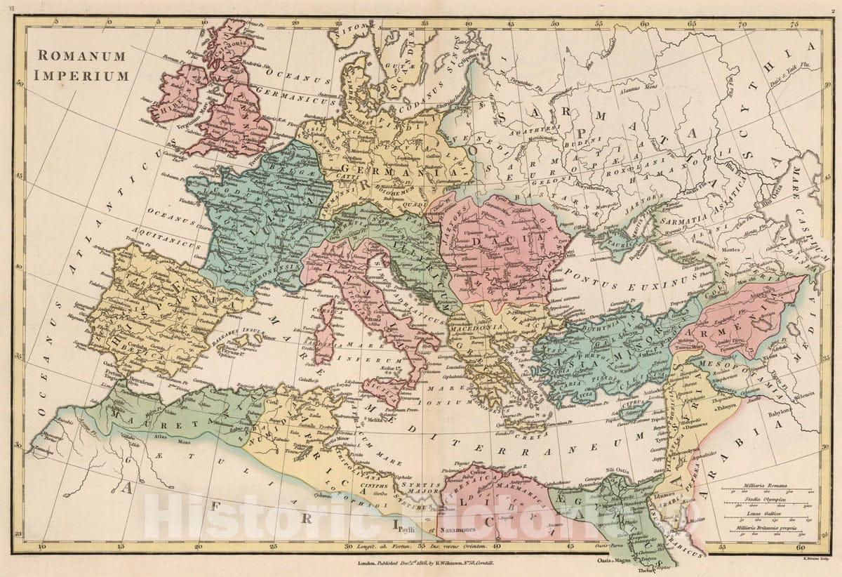 Historic Map : Mediterranean, Europe 1818 Romanum Imperium. , Vintage Wall Art