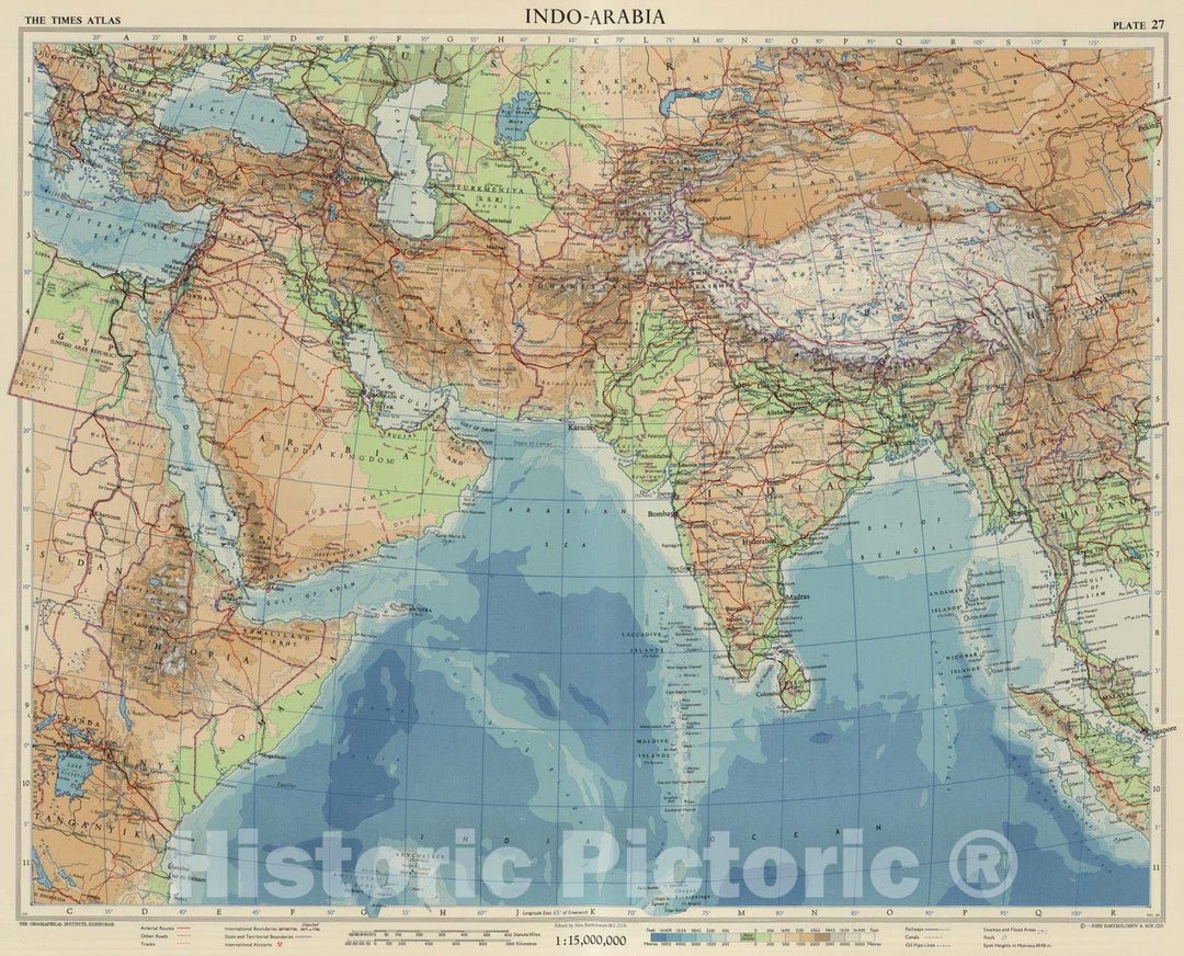 Historic Map : India; Saudi Arabia, 1959 Indo-Arabia. Plate 27, V. II , Vintage Wall Art