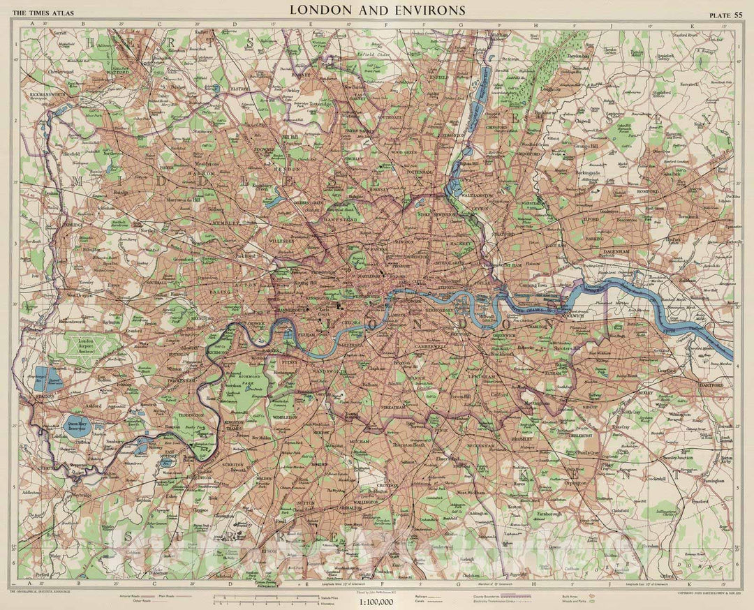 Historic Map : 1955 London and Environs, Plate 55, V. III - Vintage Wall Art