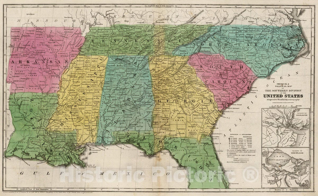 Historic Map : School Atlas - 1845 Political Map Of the Southern Division Of The United States - Vintage Wall Art