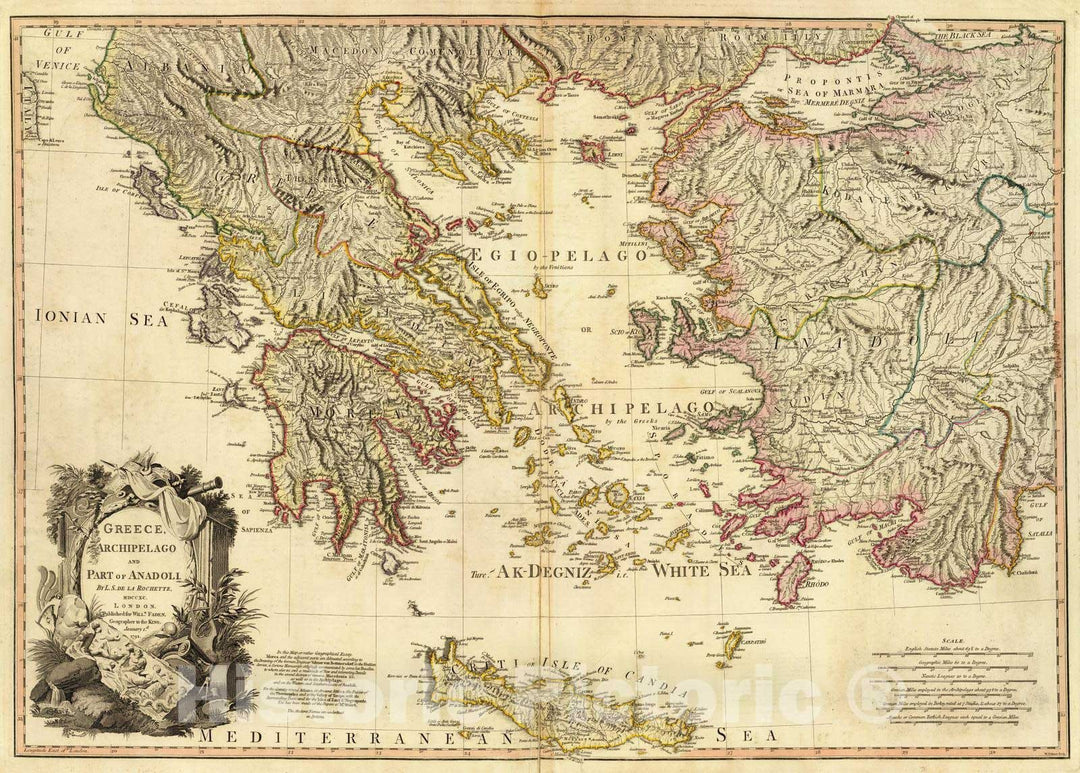 Historic Map : Greece; Turkey, 1791 Greece, Anadoli. , Vintage Wall Art