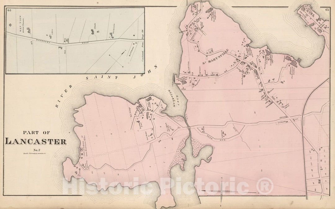 Historic Map : 1875 Part of the Parish of Lancaster No. 2. (New Brunswick). - Vintage Wall Art