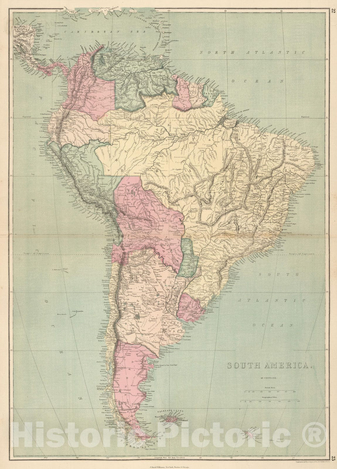 Historic Map : 1873 South America. - Vintage Wall Art