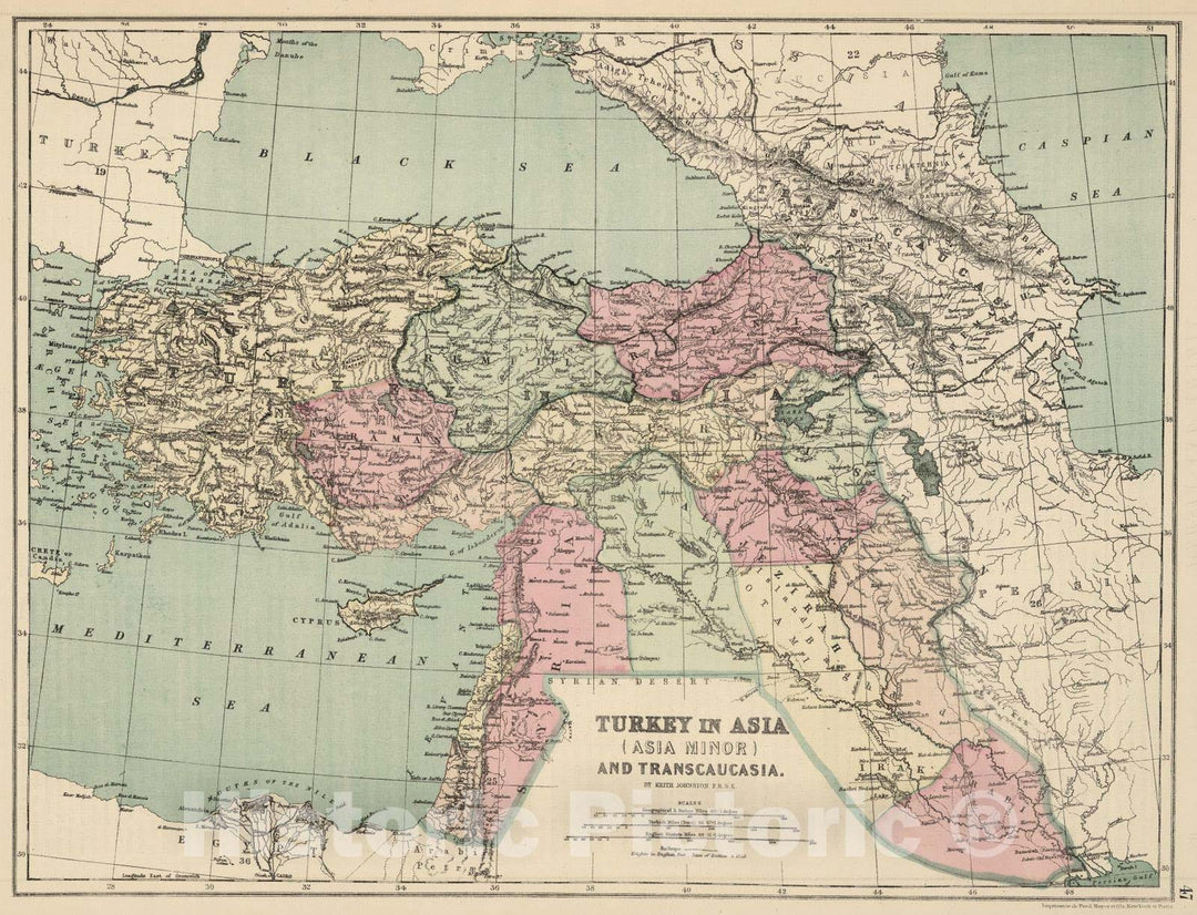 Historic Map : 1873 Turkey in Asia (Asia Minor) and Transcaucasia  : Vintage Wall Art