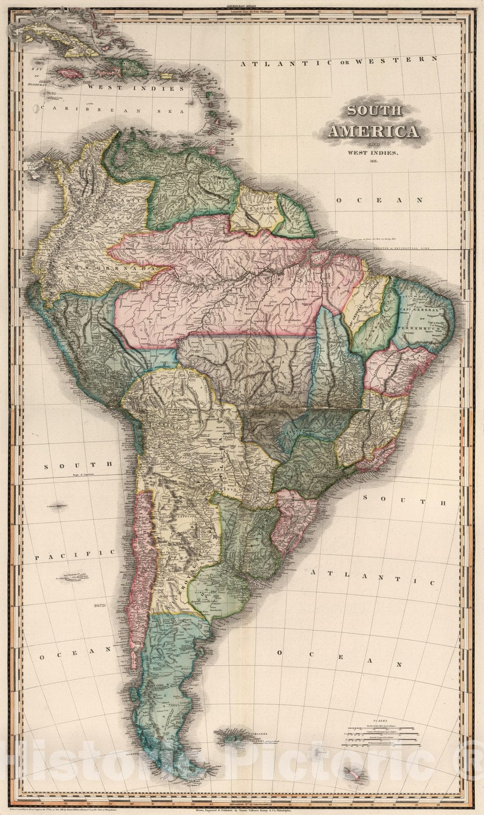 Historic Map : 1818 Composite: South America, West Indies. 1818 - Vintage Wall Art