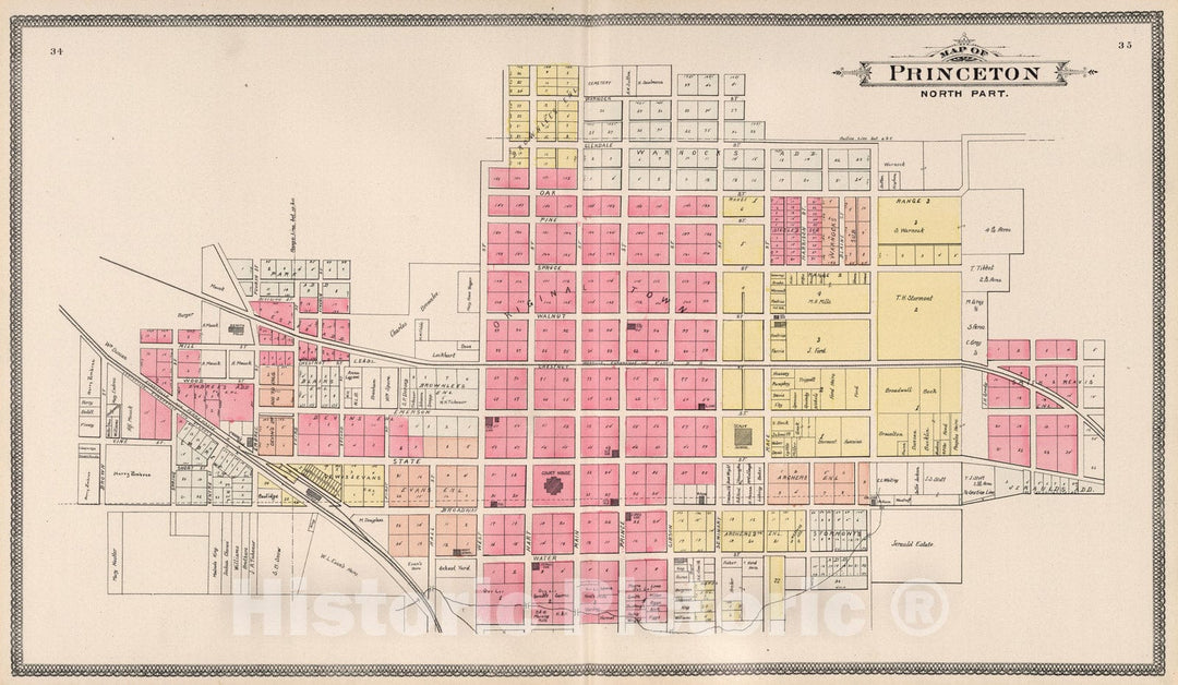 Historic Map : 1899 North Part of Princeton, Gibson County, Indiana. - Vintage Wall Art