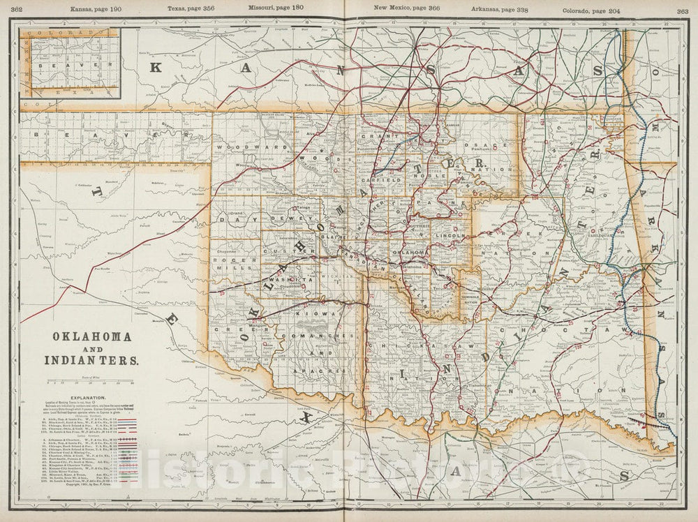 Historic Map : 1901 Oklahoma and Indian Territory : Vintage Wall Art