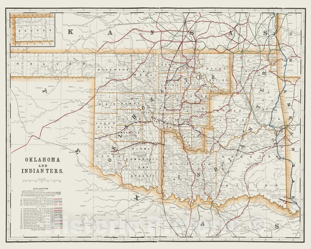 Historic Map : 1901 Oklahoma and Indian Territory : Vintage Wall Art