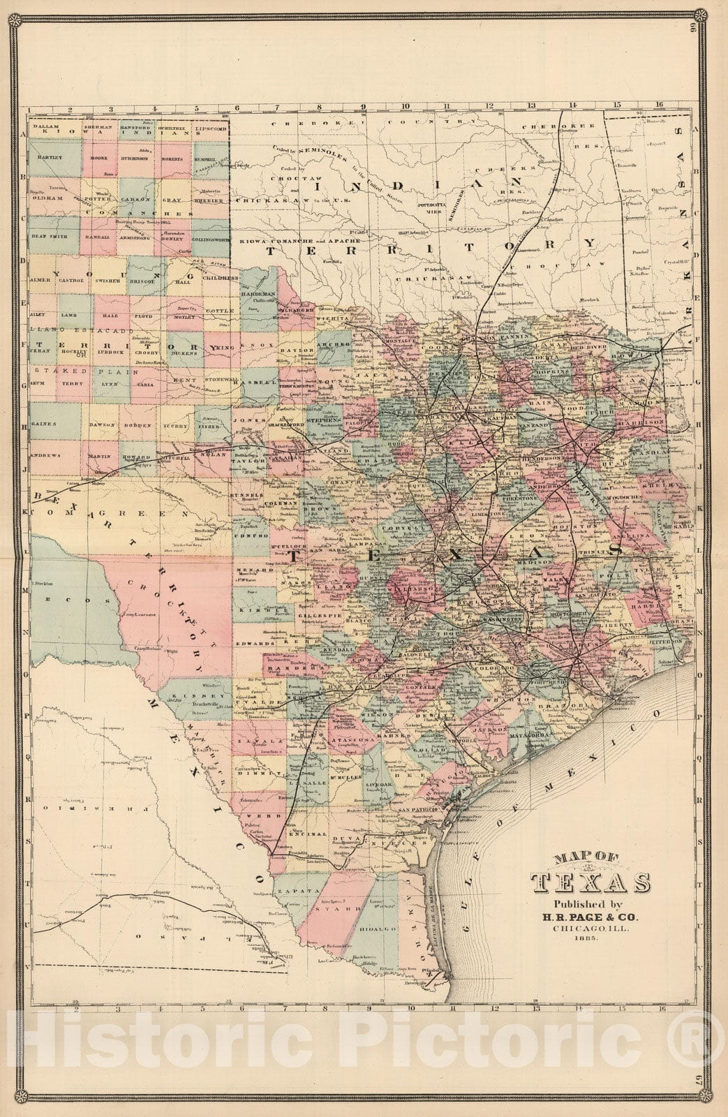 Historic Map : 1885 Texas. - Vintage Wall Art