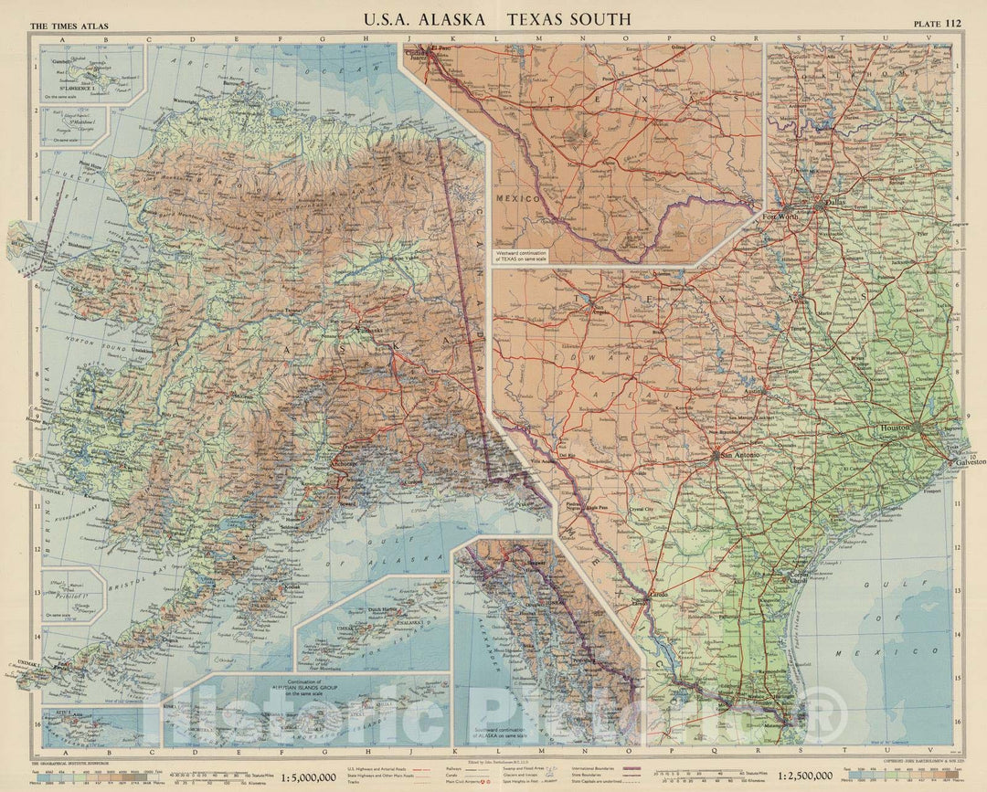 Historic Map : 1957 U.S.A. Alaska, Texas South, Plate 112, Vol. V - Vintage Wall Art