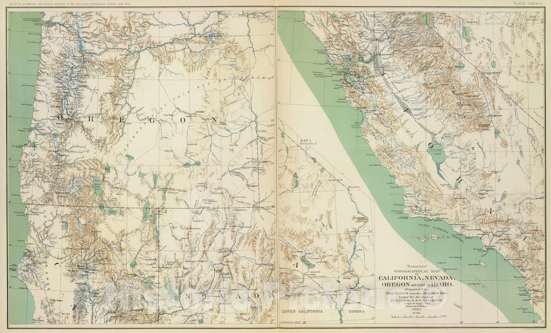 Historic Map : Military Atlas - 1895 California, Nevada, Oregon. - Vintage Wall Art