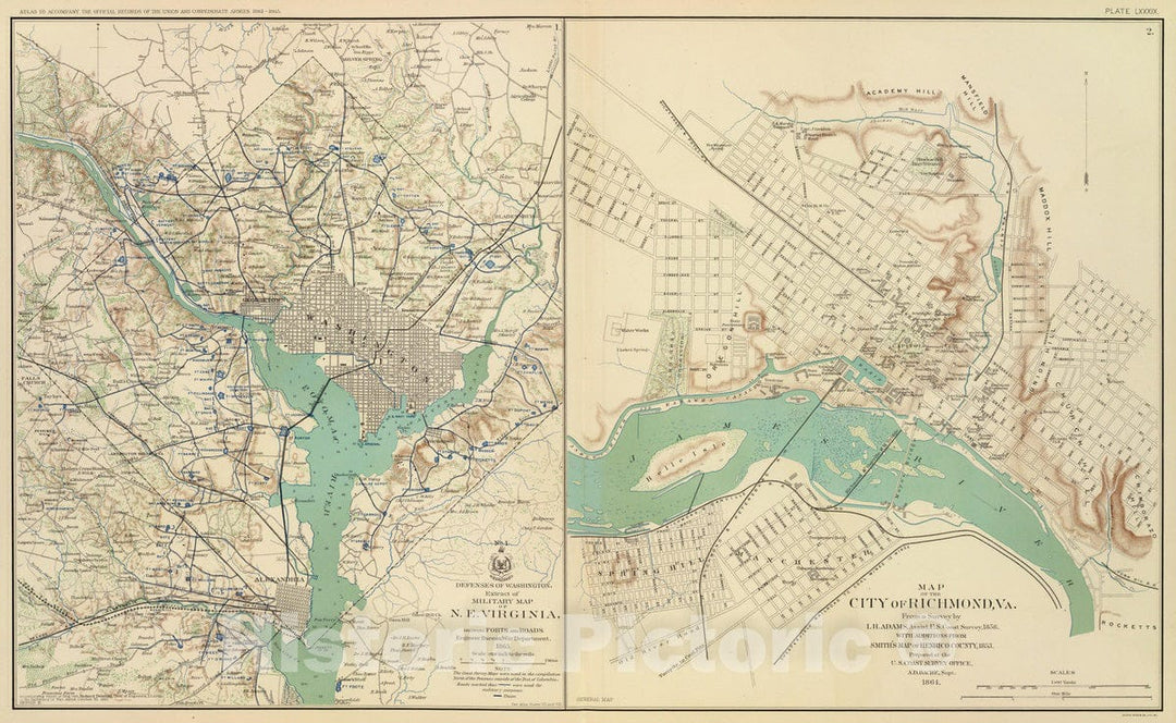 Historic Map : Military Atlas - 1895 Washington, Richmond. - Vintage Wall Art