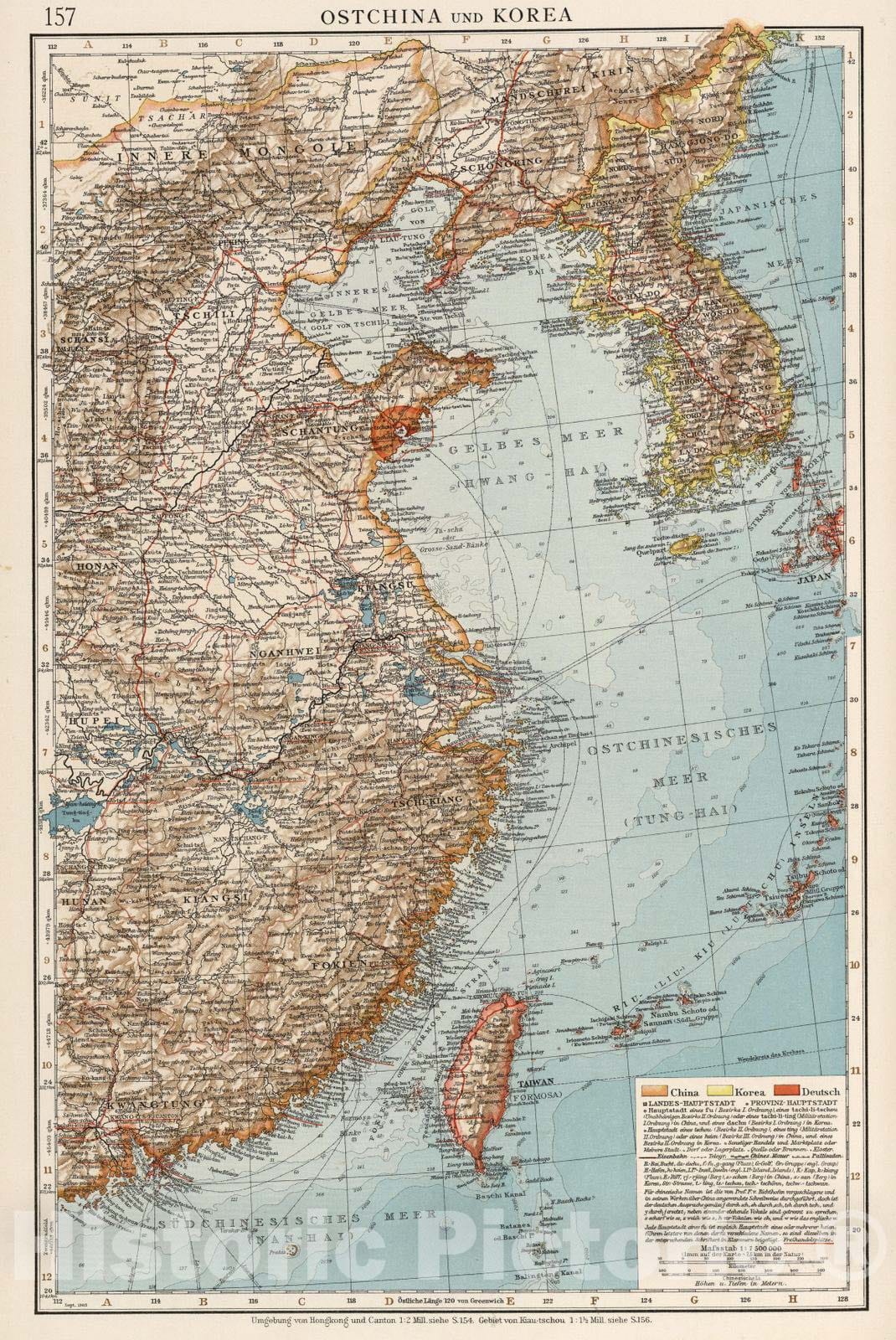 Historic Map : China; Korea, 1905 Ostchina und Korea. , Vintage Wall Art