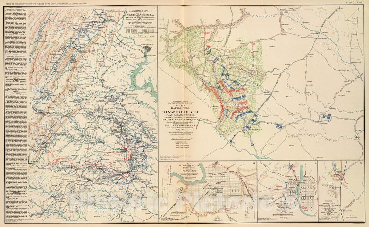 Historic Map : Military Atlas - 1895 Central Virginia; Dinwiddie C.H. - Vintage Wall Art