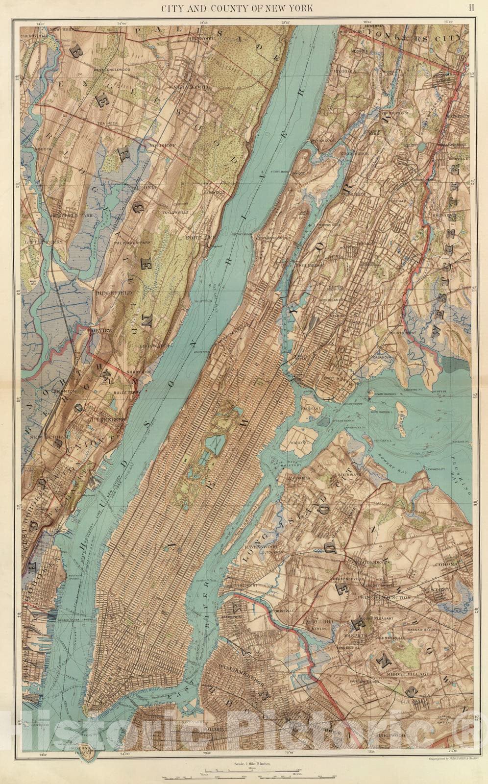 Historic Map : City Atlas - 1891 New York City, County. - Vintage Wall Art