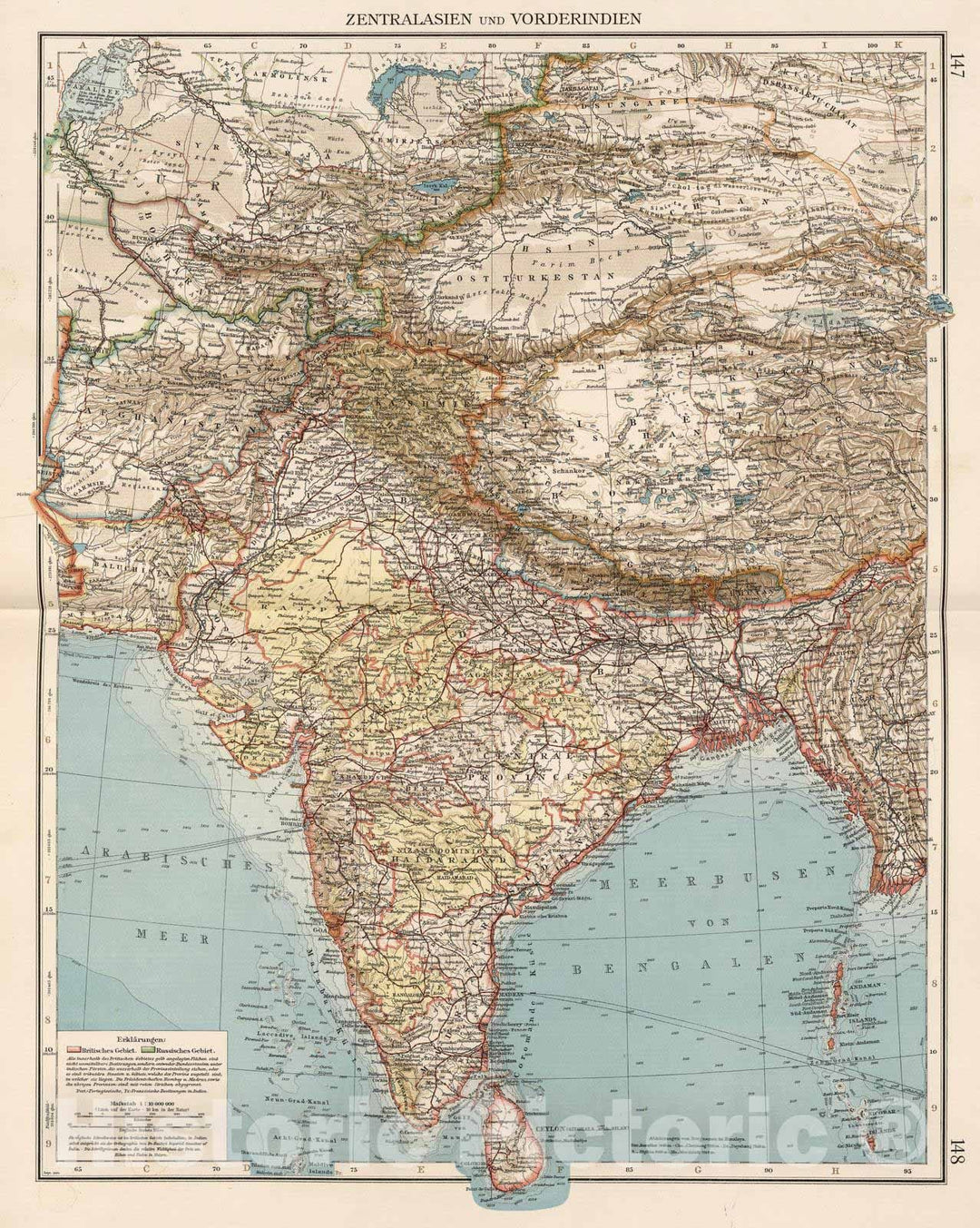 Historic Map : India, Asia, Central 1905 Zentralasien und Vorderindien , Vintage Wall Art