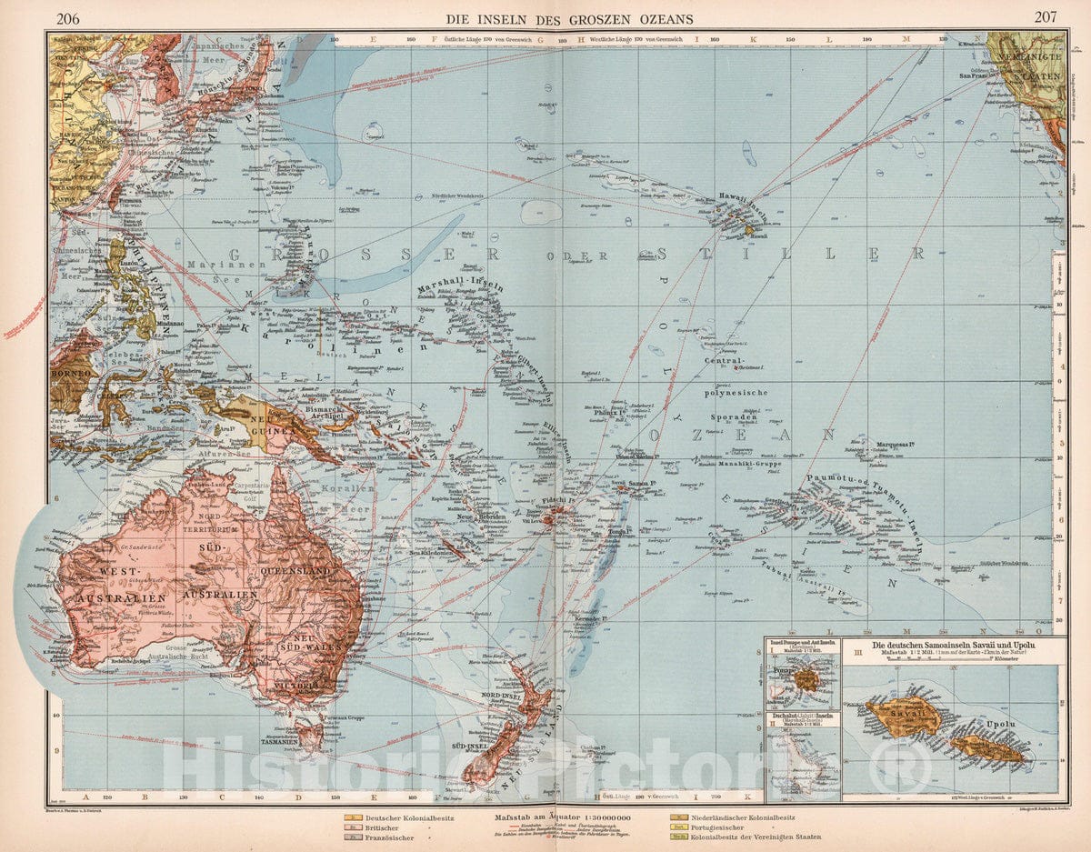 Historic Map : Pacific Ocean 1905 Die Inseln des Groszen Ozeans , Vintage Wall Art